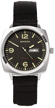 Sekonda Airborne Herren-Quarzuhr mit Chronograph, Datumsanzeige, 40 mm, Schwarzes, schwarzes Segeltuch, Militär