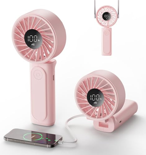 Peiyuu Handventilator, Tragbarer Mini Ventilator mit 4000 mAh, LED-Display Handventilator mit 6 Geschwindigkeitsstufen,180° Faltbarer Ventilator für Homeoffice, Reisen, Outdoor und Schlafzimmer