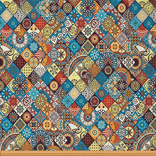 Böhmischer Polsterstoff für Stühle Geometrischer Boho Stoff Meterware Vintage Exotischer Blumen Dekostoff für Polster und Diy Projekte Stoff mit Karomuster Bunt 276 x 150 (HxB)