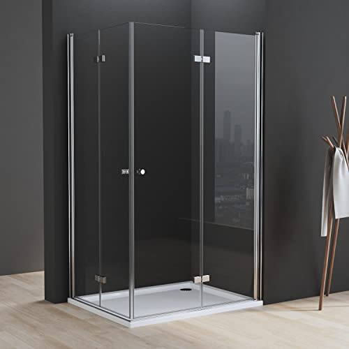 Duschkabine Eckeinstieg, Duschkabine 80x100 cm Falttür Eckeinstieg beide Seiten faltbar Duschabtrennung Falttürkabine Drehfalttür Duschtür Duschwand 6mm ESG Sicherheitsglas Höhe 185cm