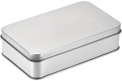 uxcell Metal Tin Box, 5.31 x 3.15 x 1.38 Rectangular Empty Tinplate Containers with Lids, Silver Tone, for Home Organizer, Candles, Gifts, Car Keys, Crafts Storage