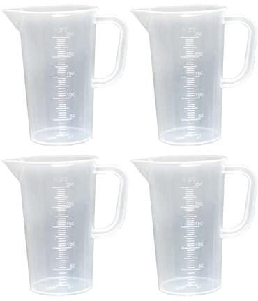 4 Stück 0,25 l Kunststoffbecher mit Griffen, Messbecher, 250 ml Kunststoff-Messbecher