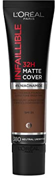 L'Oréal Paris - Fond de Teint Mat Haute Couvrance Waterproof - Longue Tenue - Léger & Matifiant - SPF 25 - Infaillible 32H Matte Cover - Teinte : 380 Sous-Ton Neutre - 30 ml
