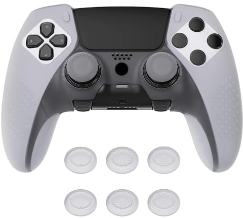 PlayVital Coque Protection pour ps5 Edge Manette,Blanc Transparent | Housse Silicone avec 6 Capuchon Joystick pour ps5 Edge Controller Cover Skin,Anti-Dérapante Accessoire-3D Studded Edition