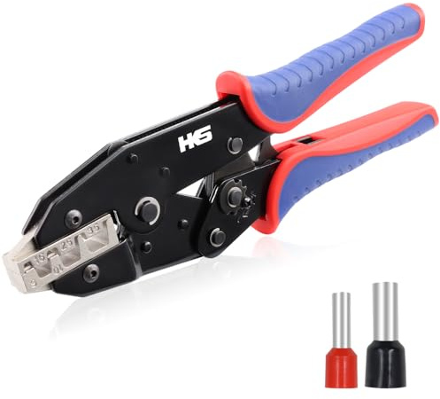 HKS Crimping Tool for Sleeves Ferrule Terminals & Pin Cord End- Ratcheting Wire Crimpers - AWG 10-2 (6-35mm²) - Ratchet Terminal Crimper - Electrical Crimping Tool