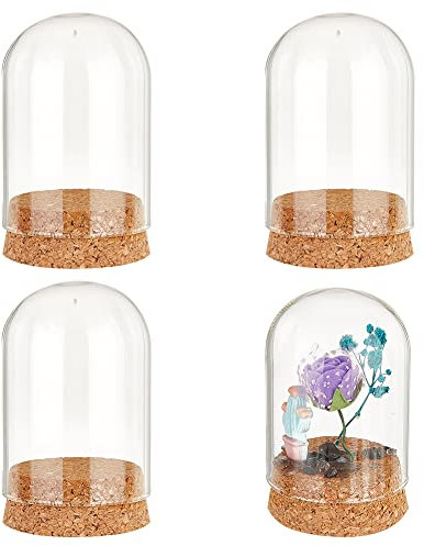 NBEADS 4 Sets Eternal Flower Glass Display Dome Cloche, 7x5cm Glass Display with Cork Stoppers Half Round Clear Glass Display Case Decoration Cloche Bell Jar Cloche for Wedding Valentine's Day