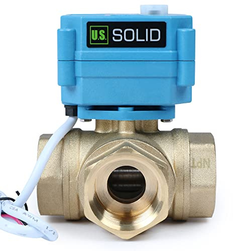 U.S. Solid 3 Wege Motorkugelhahn Messing Zonenventil - Kugelventil mit manueller Funktion - Hochbelastbarer vielseitiger L-Typ-Wasserabsperrhahn, Standardport(1, 9-24V AC/DC)