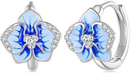 Orecchini in argento sterling 925 con clip per orecchini a forma di orchidea farfalla, BSE817