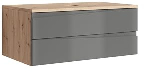 byLIVING Waschtisch Shape/Moderne Bad Kommode/Front Hochglanz Anthrazit / 2 Schubladen mit gefräster Griffleiste/Korpus Melamin Eiche-Optik/Schrank/B 80, H 33, T 47 cm