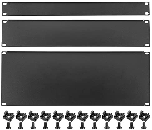 PATIKIL 1U 2U 4U Leere Platte Metall Rack Montage 19 1Set Füllungsplatte Montage Distanzstück Rack Blindplatte Kit für Gehäuse Server Rack Kabinett Schwarz