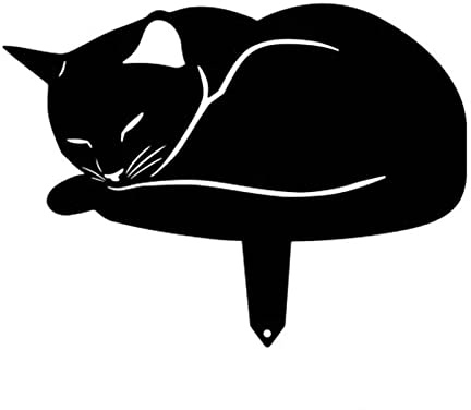 Deco Jardin Exterieur Statue Mignonne de Chat de Décor de Jardin, Pierre Tombale de Silhouette de Chat D'art de Jardin de Cour en Métal Noir, Petite Décoration D'intérieur pour Pelouse Patio Ferme Par