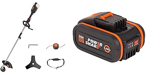 WORX Nitro WG186E.92 Akku Rasentrimmer & Freischneider 40V & WA3553 Akku 20V – Wiederaufladbarer, leistungsstarker Akku mit integrierter Ladestandanzeige für alle WORX Geräte – 4000 mAh