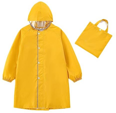Kids Poncho Rain Zipper Waterproof Raincoat Boys Girls Resuable Rainwear with School Bag Cover Children Rain Cape Toddler Rain Jacket for School Bicycle Yellow 10-12 Years