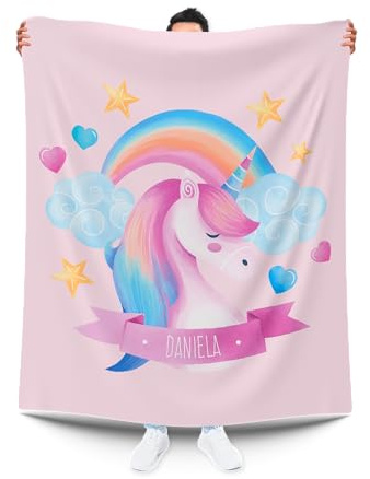 Pla Manta Personalizada para Niña con Su Nombre. Manta Unicornio (150 x 100 cm.)