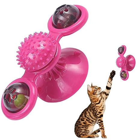 Tumotsit Jouets Chat,Jouet Moulin à Vent Rotatif pour Chats avec lumière LED | Jouet d'exercice drôle Chats Spinner pour Le Verre, la Baignoire, Le Miroir, Le Plancher fenêtre