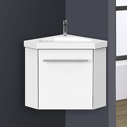 SKY BATHROOM 400mm Small Corner Vanity Unit with Sink Matt White for Cloakroom Bathroom Wall-mounted