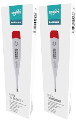 EUROPAPA 2 Stück Digitales Fieberthermometer für Babys, Kinder und Erwachsene, Thermometer für oral, axillar oder rektal, wasserdicht mit Fieberalarm (Rot)