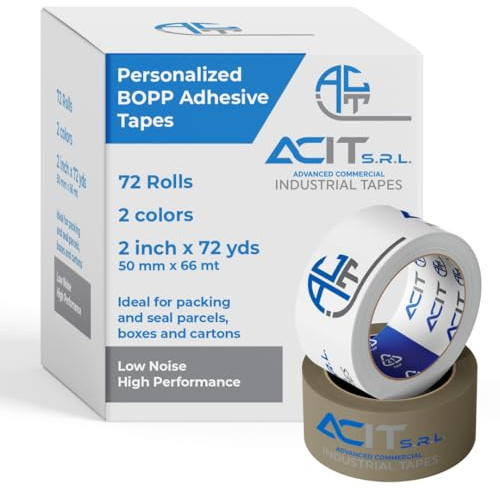 ACIT Personalisiertes Klebeband, Verpackungsband für Pakete und Umzugskartons, personalisiertes Klebeband mit Logo, 72 Rollen 2 Farben, 66 oder 132 m (66 mt)
