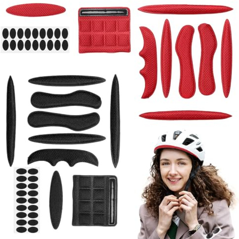 GGUFAY 2 Kit Casco Almohadillas Interiores para Bicicleta, Almohadillas Casco Bicicleta, Juegos de Almohadillas para Casco Universal, Almohadilla Repuesto Para Casco Anticolisión （negro+rojo）