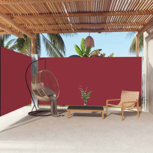 AUVYI Garten-Seitenmarkise aus Stoff (100% Polyester) mit PU-Beschichtung 180x600 cm Rot Seitenmarkise Terrasse Seitenmarkisen Zum Ausziehen Windschutz Fuer Balkon Sichtschutz für Terasse