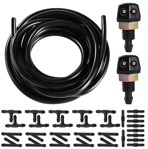 Lyeteung Universal Scheibenwaschanlage Schlauch Kit, Wischwasserschlauch Reparaturset, 3m Automotive Schlauch, 2 Stücke Auto Windschutzscheibe Scheibenwaschdüsen und 30 Stücke Schlauchverbinder