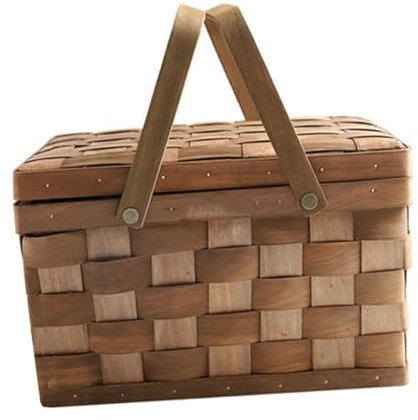 IWOWHERO Obstkorb Aus Holz Für Die Arbeitsplatte Handgefertigt Picknickkorb Griff Deckel Aufbewahrung Dekorativ
