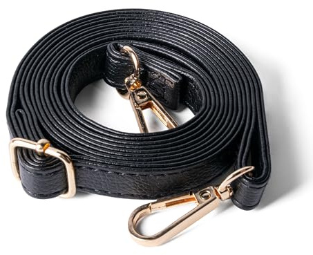 MEGAVOW Correa Bolso Bandolera, Asas para Bolsos Cuero PU Cruzado de Repuesto Larga 76-140cm Ajustable con Ganchos de Metal Dorados, Universal Correa de Hombro (Negro)