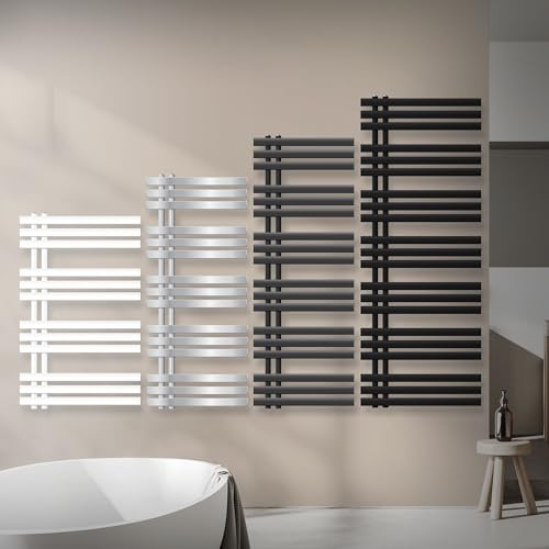 LuxeBath Badheizkörper Iron EM 600x1000 mm Weiß Seitenanschluss mit Anschlussgarnitur und Thermostat Eck Wand, Design Heizkörper Bad Heizung Handtuchwärmer Handtuchtrockner Handtuchheizkörper