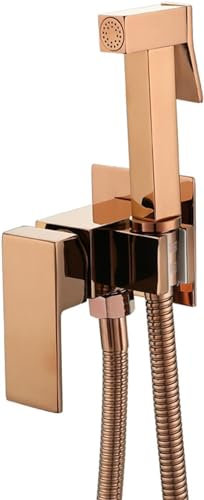 Spruzzatore per Bidet Portatile, Oro Rosa, Doccia per WC sospesa, Kit Completo per Doccia WC in Acciaio, Scarico a Pressione in Rame Misto Caldo e Freddo