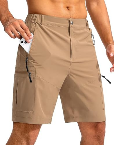 Tansozer Korta vandringsbyxor för män med dragkedja utomhus sommar cargo shorts, kaki, M