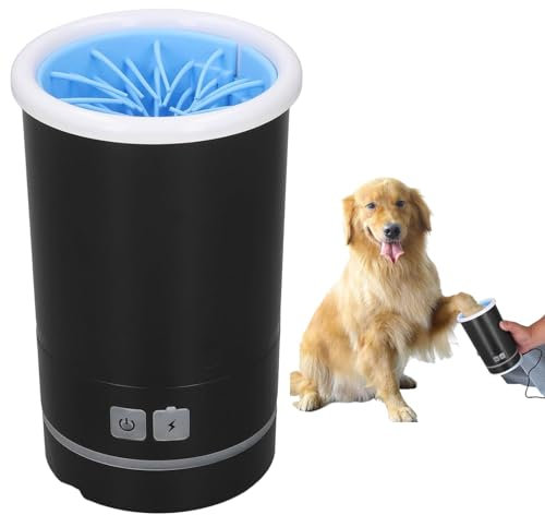 RUYICZB Pfotenreiniger Für Hunde, Hundepfotenreiniger, Automatische Pfotenwaschanlage Für Kleine Und Mittelgroße Hunde, USB-Schnellladung 360° Rundum Haustierfußreiniger,Schwarz,L