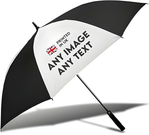 TheDogTagCo Personalisierbarer Regenschirm mit Foto oder Logo – individuelle leichte Allwetter-Regenausrüstung, langlebig, hergestellt in Großbritannien, einzigartige Geschenkidee, weiß, Large