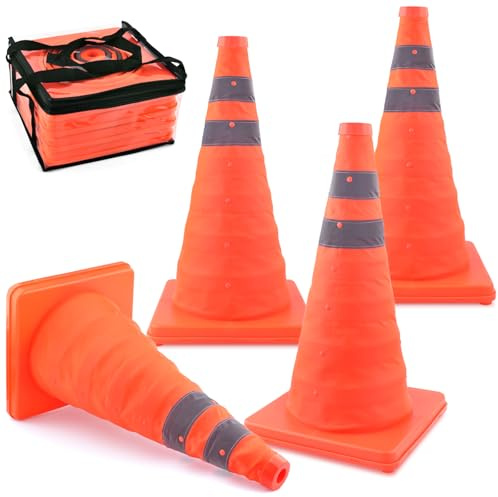 ERKOON 4 Pack Traffic Cones,18/450mm Collapsible Safety Cone with Reflective Strips & Storage Bag - Heavy Duty Road Cones for Driving Training, Parking, Construction Zones, Emergency Warning