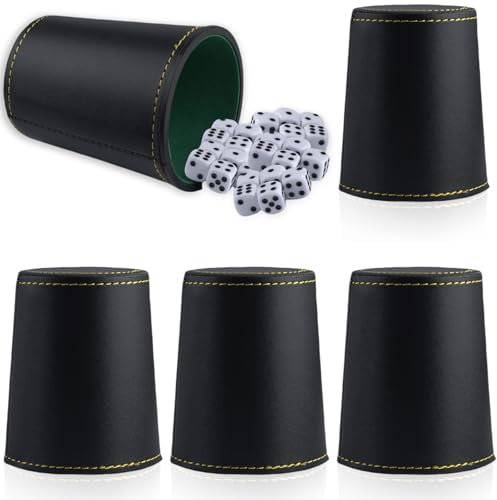 PRITOK Würfelbecher-Set: 5 Stück Würfelbecher Leder Set mit 25 Würfeln Leise Würfelbecher für Party-/Brettspiele Bar Home Liars Würfelspiele Exquisites Handgefühl