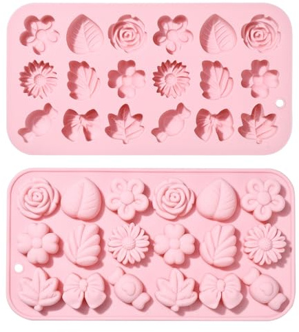 Ipotkitt 2 stampi in silicone a forma di fiore rosa e foglia per cioccolatini, stampi in silicone per biscotti, stampi in silicone per torte da forno per la preparazione di cupcake, pudding e feste