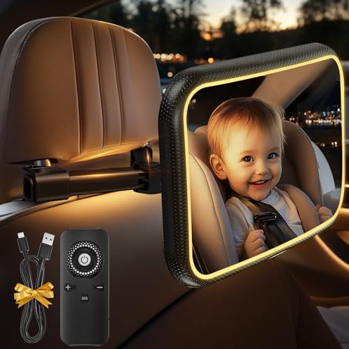 Spiegel Auto Baby Rückbank - 360° Autospiegel Sicherheit Autositz Spiegel Babyspiegel Rückansicht Monitor Autospiegel Baby Rücksitz mit Haken Clip & Beleuchtung für allerlei Kopfstützen (A)