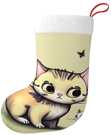 WHJYYXDE Dekorativer Weihnachtsstrumpf – perfekt zum Dekorieren von Büros, Bäumen, Kaminen, Katzen- und Schmetterlings-Drucken
