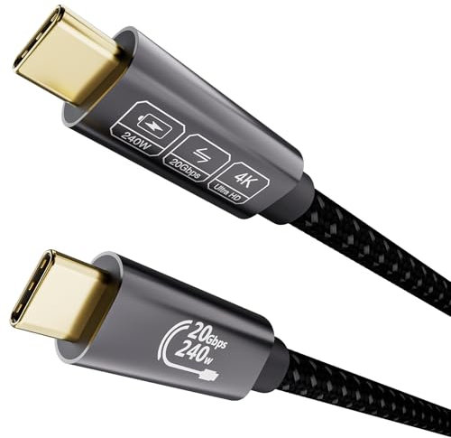 EUDOBEL Câble USB C 0,5m, 3.2 Gen2×2 20Gbps, Vidéo 5K@60Hz 4K@144Hz, Charge Rapide 240W pour Thunderbolt 3/4, iPhone 16/15, Switch, Display, MacBook, VR, SSD