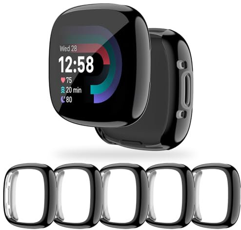 AK für Fitbit Versa 4 Hülle/Fitbit Sense 2 Hülle, 5 Pack TPU Schutzhülle mit Schutzfolie für Versa 4/Sense 2 Smartwatch Zubehör Vollständige Abdeckung Schutz Displayschutz