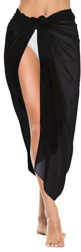 Lusofie Lang Pareos Strandkleid Damen Schwarz Sexy Strand Wrap Sarong Pareo Strandtuch Damen Chiffon Vertuschung Sommer Bikini Cover Up Wickelrock Überwurf Für Badeanzug (140 X 94 cm)