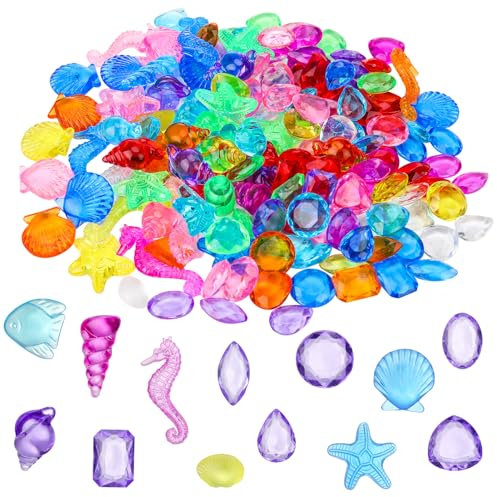 Kaisibum Tauchjuwel Pool Spielzeug, Muggelsteine Bunt Kinder Ozean Thema Tauchspielzeug Piraten Schatz Suche Spielzeug Bunte Acryl Edelsteine Tauchen Edelsteine Pool für Kinder Mädchen Junge