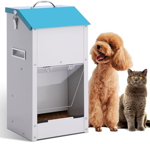 MOGOULUA 6,8 kg (15 lbs) foderautomat för hundar och katter automatisk hundfoderautomat hundmatsdispenser för husdjur utomhus vägghängd självmatningsstatio