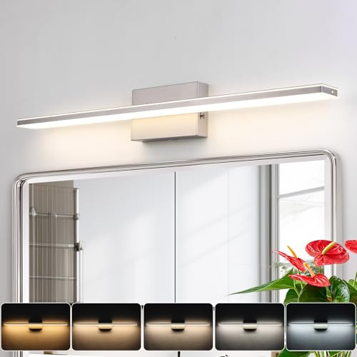 BRIVOLART LED Brushed Nickel Vanity Light for Bathroom Lighting Fixtures Over Mirror Modern Bath Vanity Lights Bar 24W 5CCT Diammable Bathroom Lights 31.5 inch