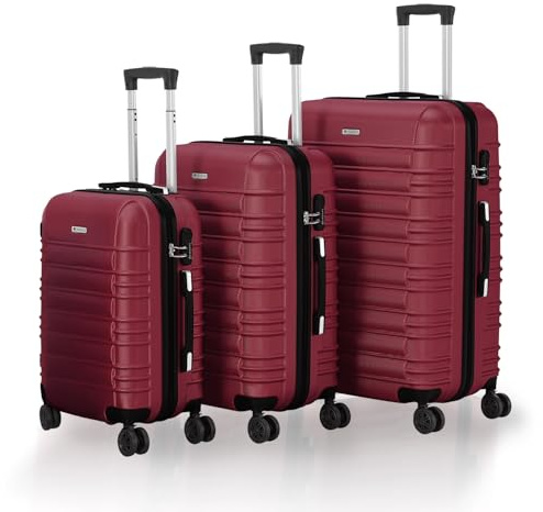 Juskys Set valigie rigide 3 pezzi – ABS – con ruote girevoli, lucchetto a codice e manico telescopico – trolley da viaggio – colore rosso