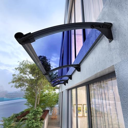 ZXFDMSWJ Curved Roofing Canopies,Blue Front Door Canopy Window Garden Canopy Patio Porch Awning,Large Sink Design Rain Shelter Cover,with Polycarbonate and Aluminium Frame (45x100cm/18 x39)