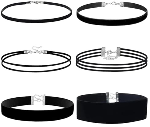 6 Stück Mode und Eleganz Choker Kette Damen, Samt Choker Schwarz, Verstellbare Klassische Halskette Schwar, Für Dancing Halloween Geburtstag Party Cosplay
