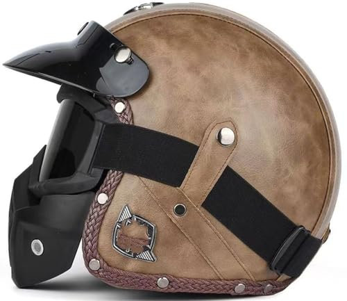 Mezzo Casco Jet Caschi Moto Retrò Casco Scodella Portatile, DOT/ECE Omologato Mezzo Elmetto Da Moto Retrò Con Pare-Soleil Per Uomo Donna Biker Cruiser Scooter Touring 5,L