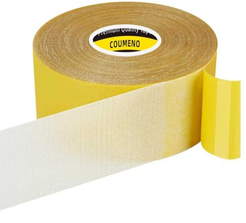 COUMENO Double Sided Tape 45mm x 20m, No-Residue Heavy Duty Mounting Tape | Strong Adhesive Mounting Tape with Transparent Cloth Mesh. Hand-Tearable. Easy-Use Clear Tape for Carpets, Walls, Pictures.
