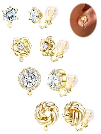 FIOROYAL Ohrclips Damen Ohne Ohrlöcher- Gold Silber Clip Ohrringe Kinder Mädchen -Hypoallergen Klipp ohrringe Set Zirkonia/Blumen/Twist/Herz/Perle Fake Ohrringe Modeschmuck Geschenk G1