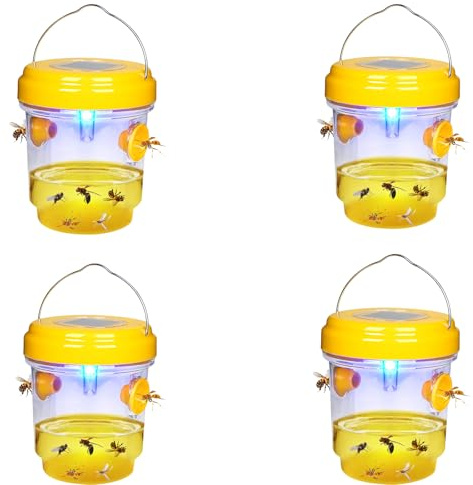 4pcs Trappola Calabroni e Vespe da Esterno con Luce LED – Trappola per Vespe e Calabroni da Esterno Riutilizzabile a Doppia Entrata, Senza Prodotti Chimici per Giardino e Balcone (4Con luce)